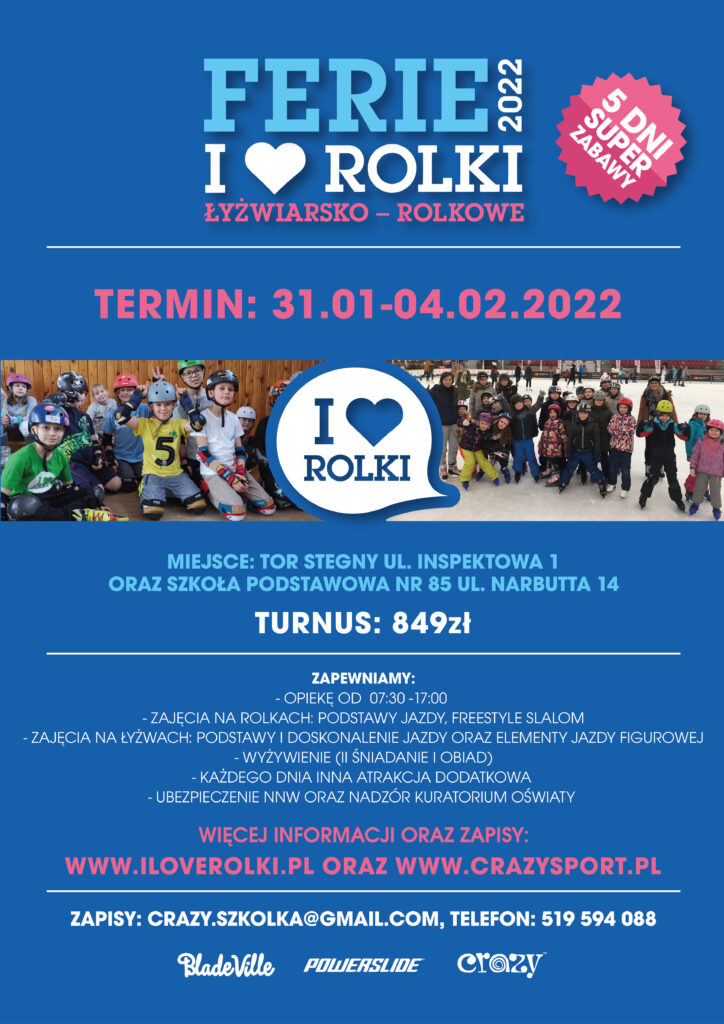 plakat dotyczący półkolonii łyżwiarsko-rolkarskich na Mokotowie w 2022 roku