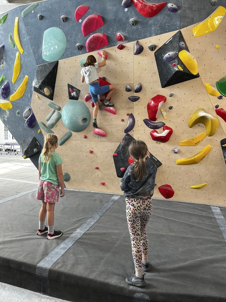 dzieci na ściance wspinaczowej