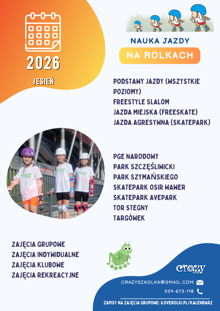 zajęcia grupowe nauki jazdy na rolkach jesienią w warszawie