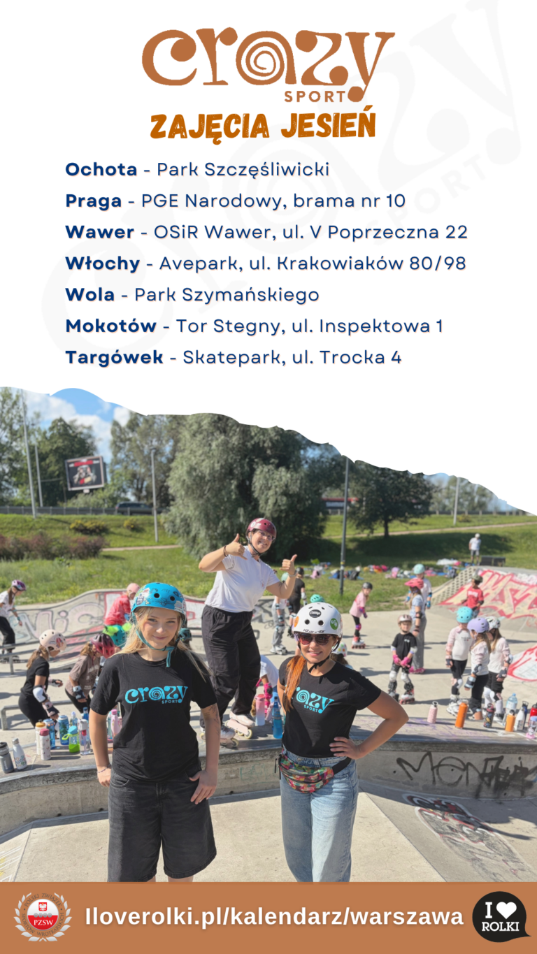 plakat zajęć rolkowych w Warszawie dla dzieci, młodzieży i dorosłych prowadzonych na różnych poziomach zaawansowania